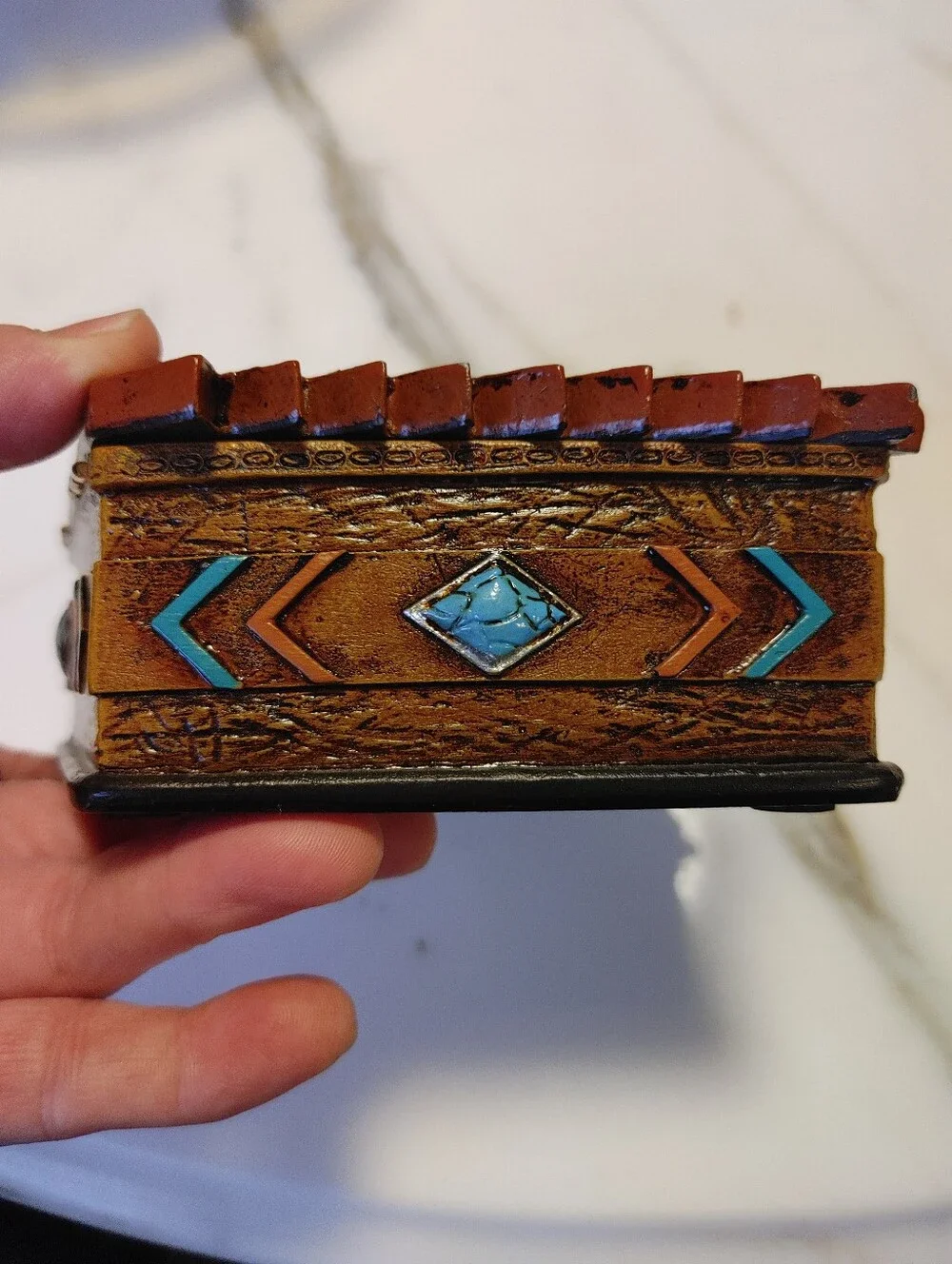 Handcrafted Turquoise and Brown Native American Decorative Trinket Box